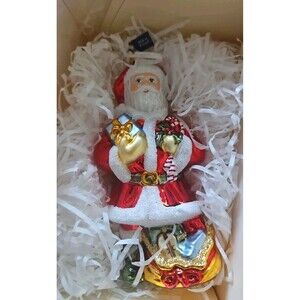 GLASSWARE Art Studio Glass Santa Ornament NEW In Box 6" Made in Poland